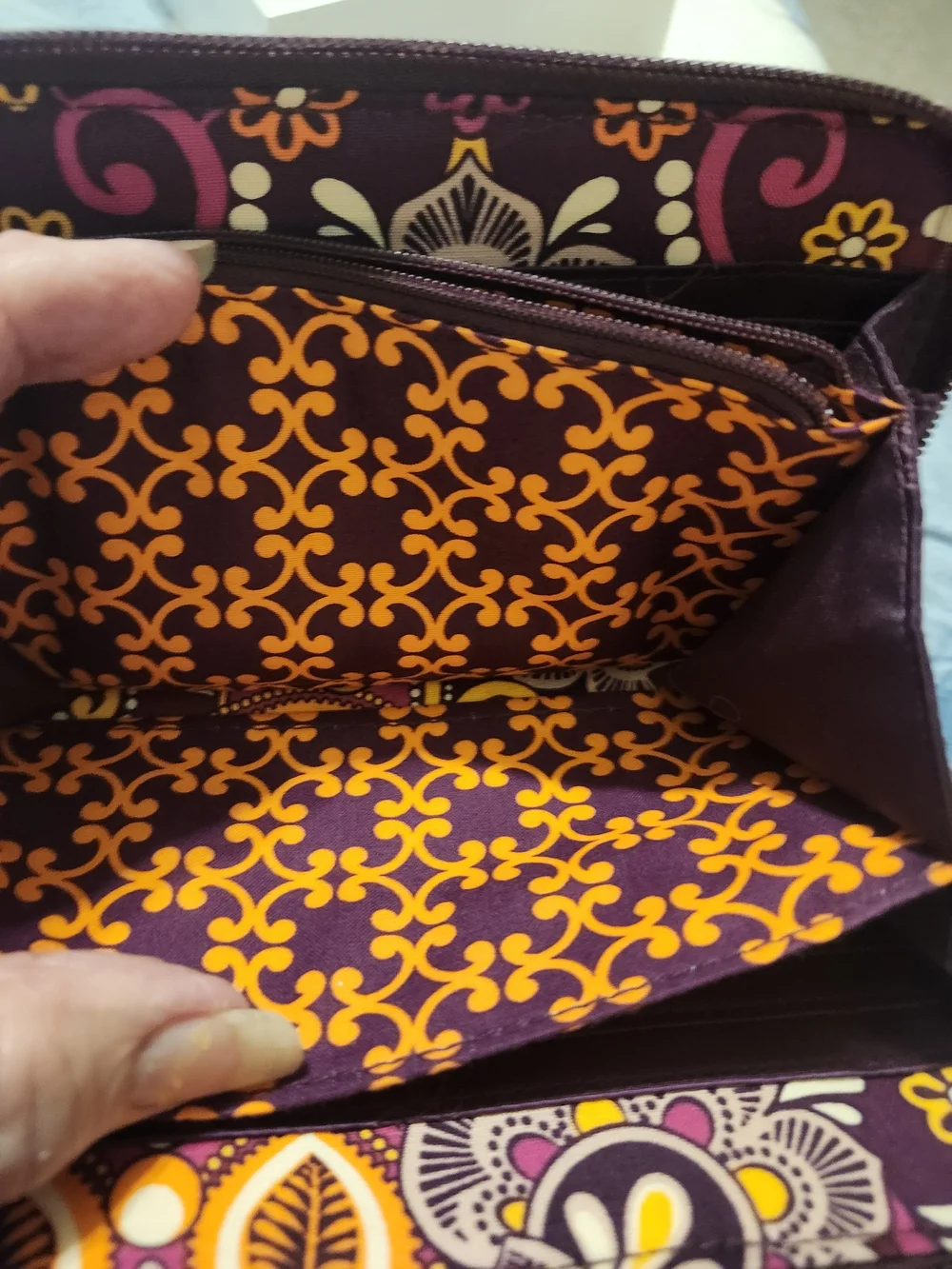Vera Bradley Purple Floral Quilted Wallet with Yellow & Pink Accents